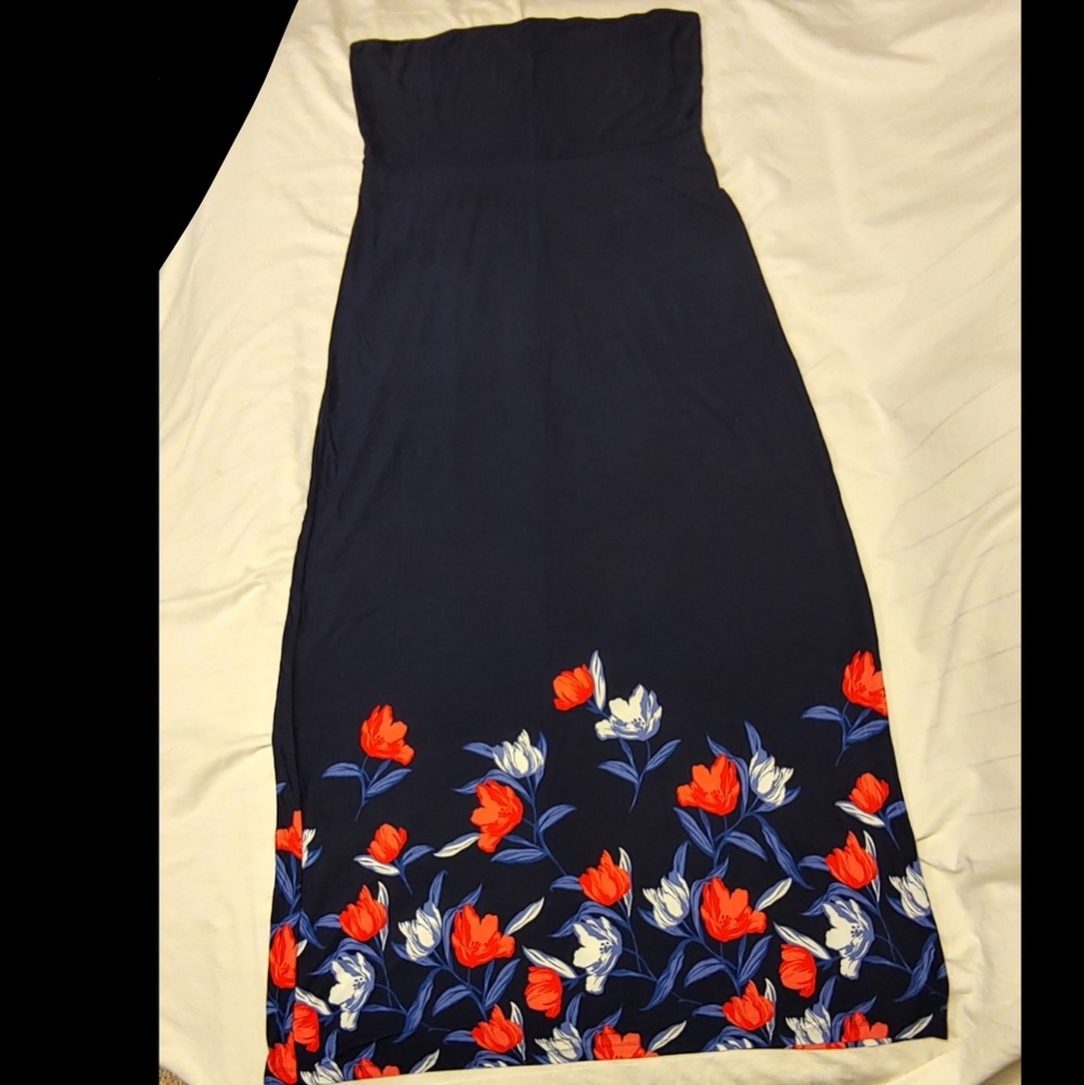 Strapless Maxi XL Tall Navy blue with flowers